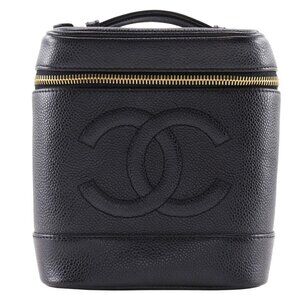 CHANEL Vanity Pouch A01998 COCO Mark Handbag black Caviar skin Women